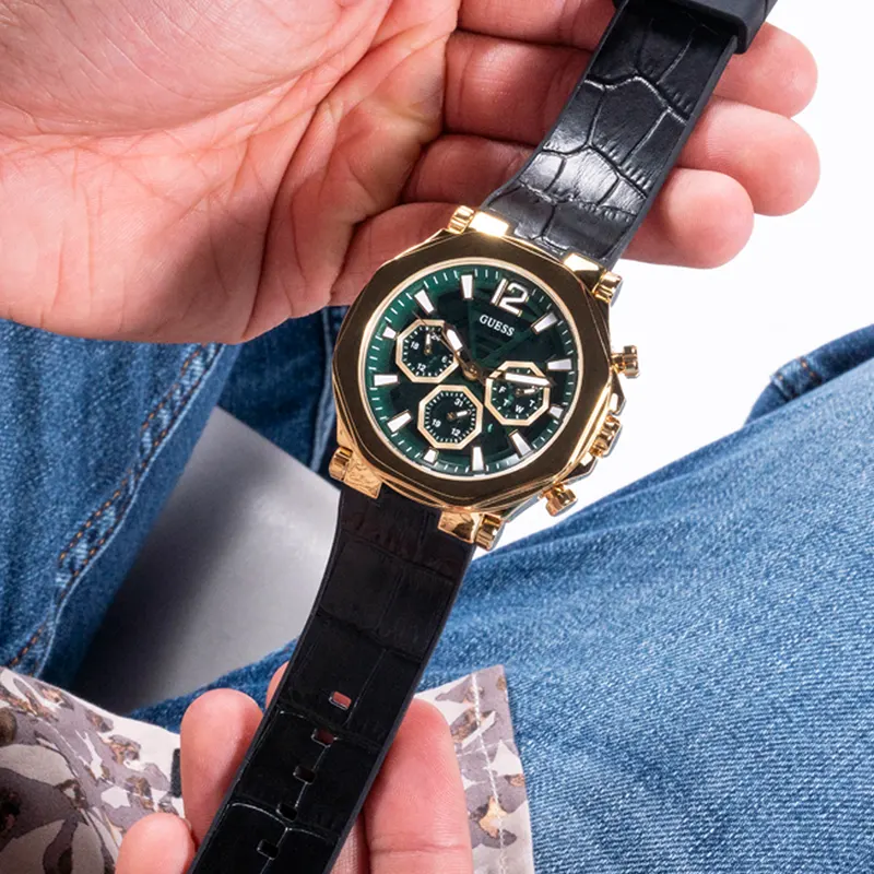 Guess Edge Multi-function Green Dial Leather Men’s Watch- GW0492G3